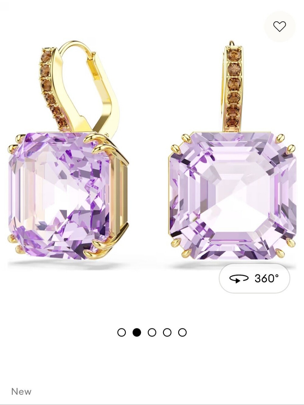 GORGEOUS SWAROVSKI Gold- FINISH MILLENIA Lavender CZ Drop Earrings - Picture 3 of 4
